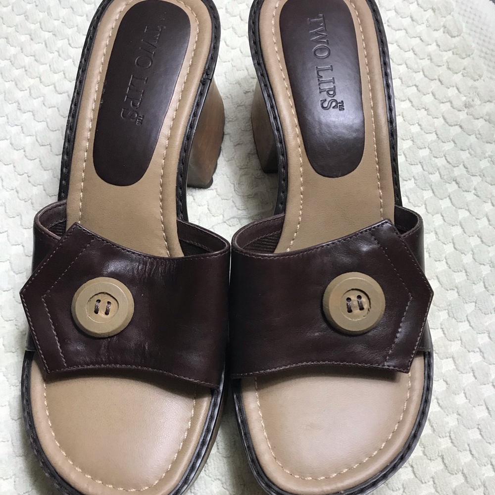Two Lips wooden sandals   Size 10. Leather